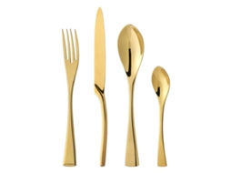 2026 set de Cubiertos de Acero Inoxidable 4 Piezas, Dourado, Polido Espelho, para Uso Diário e Ocasiões Especiais