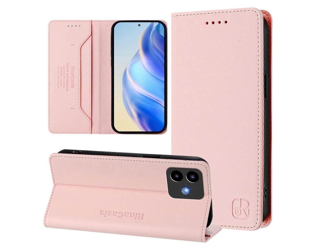 Capa De Couro Para Celular Rc01 Com Dupla Dobra Magnética E Rfid