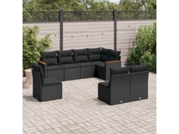 Vidaxl 8 Pcs Conjunto Sofás De Jardim Com Almofadões Vime Pe Preto