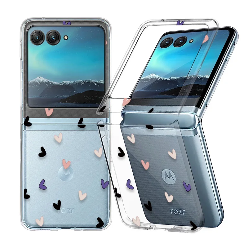 ((a183)razr 40 Ultra) Capa Dobrável Transparente À Prova De Choque Com Estampa Floral, Capa Rígida Transparente