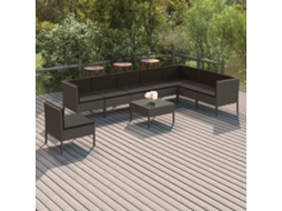 Pcs Conjunto Lounge De Jardim C/ Almofadões Vime Pe Cinza Dkd Home Decor