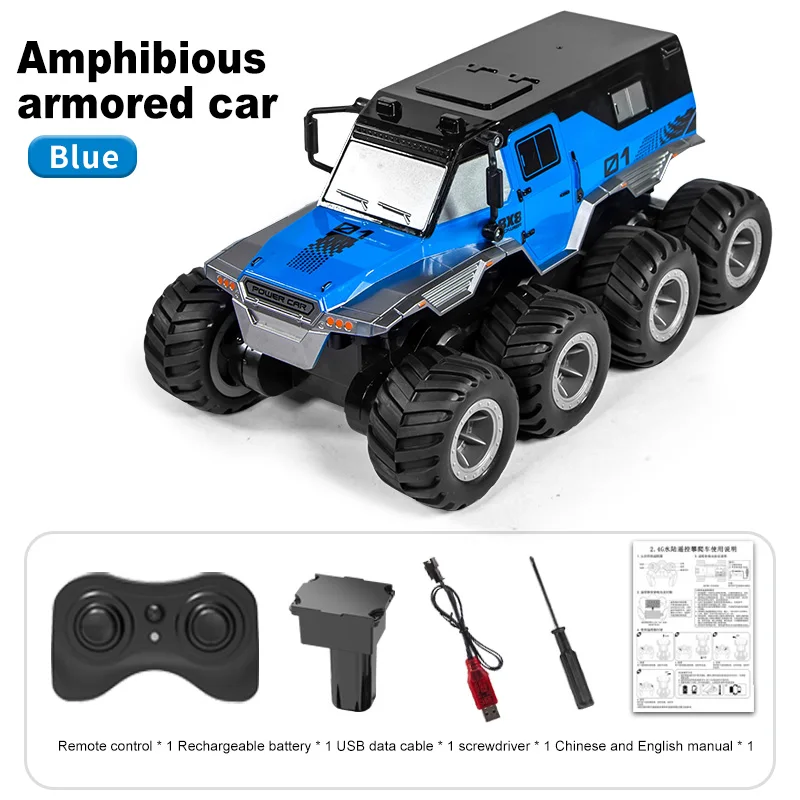 Brinquedo Elétrico Anfíbio Off road de Oito Rodas com Controle Remoto para Crianças MDUG (azul)