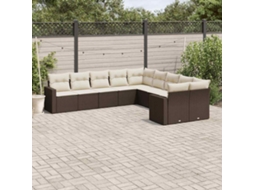 Vidaxl 10 Pcs Conj. Sofás Jardim Com Almofadões Vime Pe Castanho