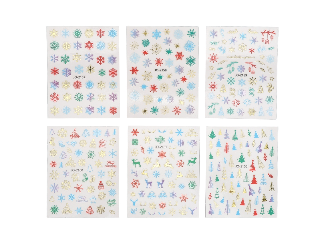 Stickers De Uñas Navideños 3d Láser Autocollantes Impermeables Copos De Nieve Para Salón De Uñas 6 Hojas