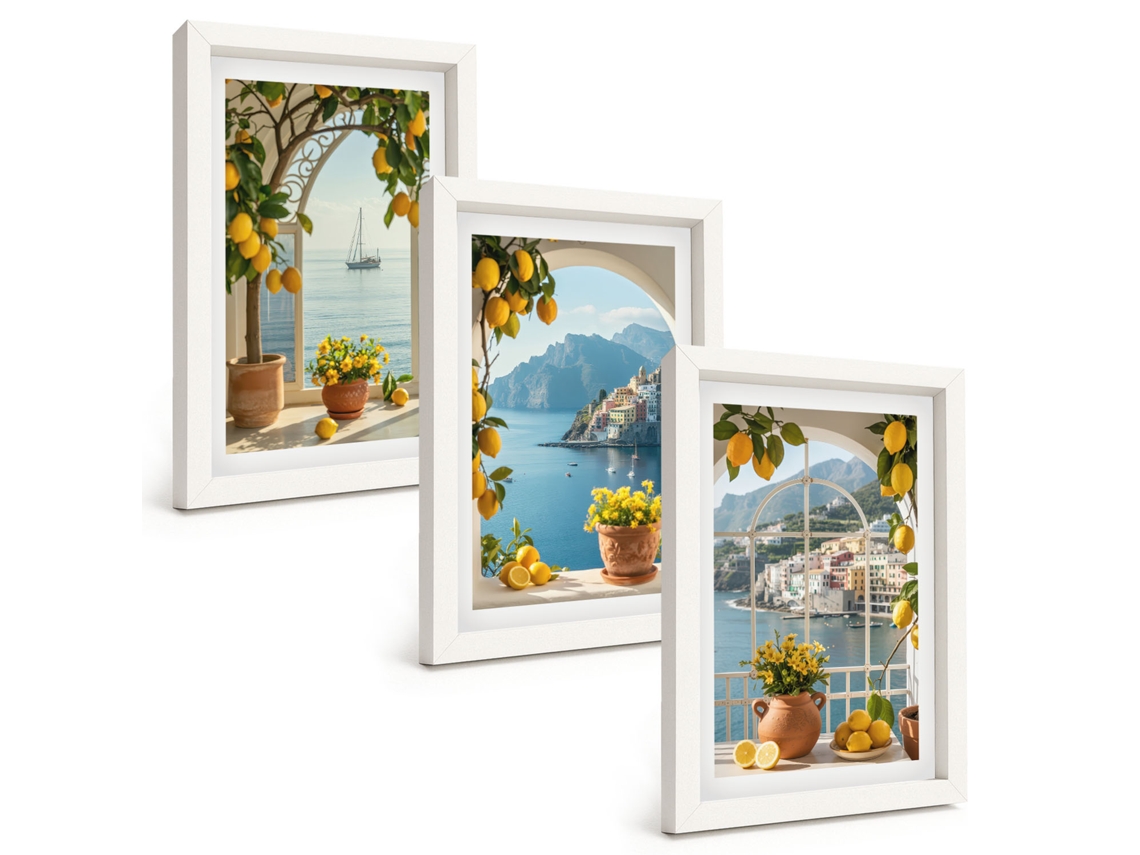 Composição De Quadros Cidade Litorânea, Limões E Flores Espelharte (3 Peças 20x30 Cm)