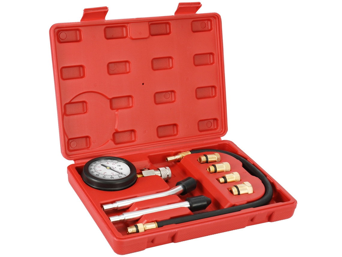 Kit de teste de pressão de cilindro automotivo para motor a gasolina com manômetro de 0 a 300 psi e estojo.