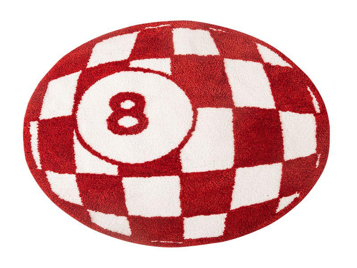 Lurelia Tapete Redondo 8 Bolas Antiderrapante Lavável Preto Vermelho 99 Cm Banheiro