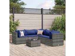6 Pcs Conjunto Lounge De Jardim C/ Almofadões Vime Pe Cinza Dkd Home Decor