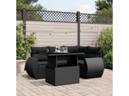 Vidaxl 5 Pcs Conjunto Sofás De Jardim Com Almofadões Vime Pe Preto
