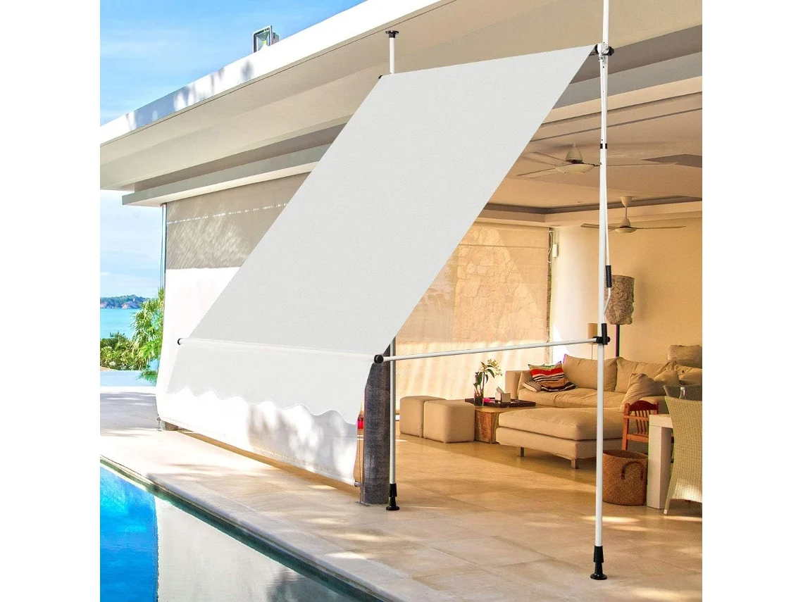 Toldo de Proteção Solar Toldo de Varanda com Altura Regulável Toldo de Varanda 200-300 Centímetros Toldo com Manivela para Jardim Bege 150Cm COSTWAY