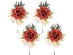 Quarkzman Conjunto De 4 Boutonnières Laranja Escuro Para Homens, Flores Artificiais Em Formato De Bolso Para E