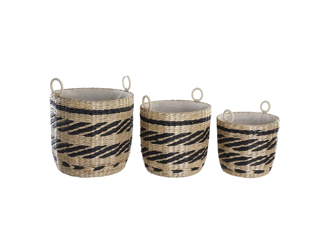 Jogo de Cestas DKD HOME DECOR Poliéster Colonial Fibra (38x38x36 cm)