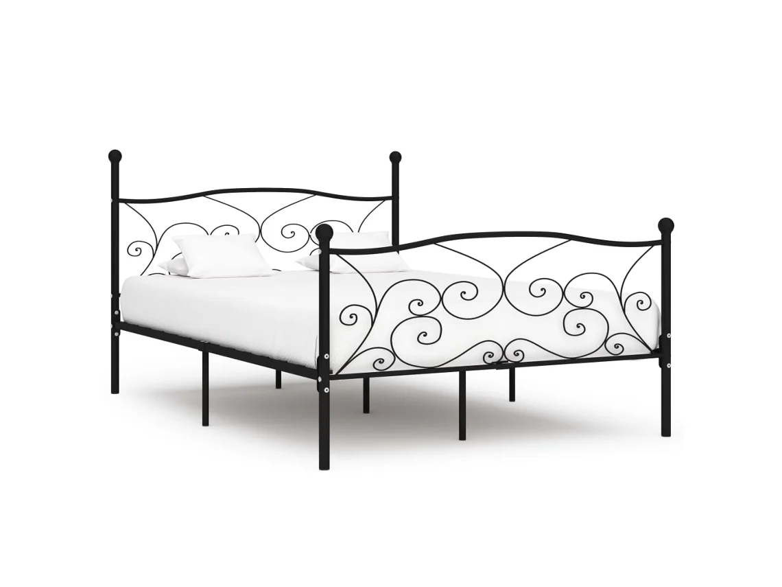 Estrutura De Cama Com Estrado De Ripas 140x200 Cm Metal Preto