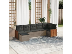 Vidaxl 7 Pcs Conjunto Sofás P/ Jardim C/ Almofadões Vime Pe Cinzento