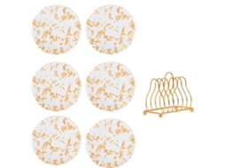 Conjunto de Apoios de Copo com Suporte Metálico Design Hexagonal em Acrílico À Prova de Calor NEVEANCE