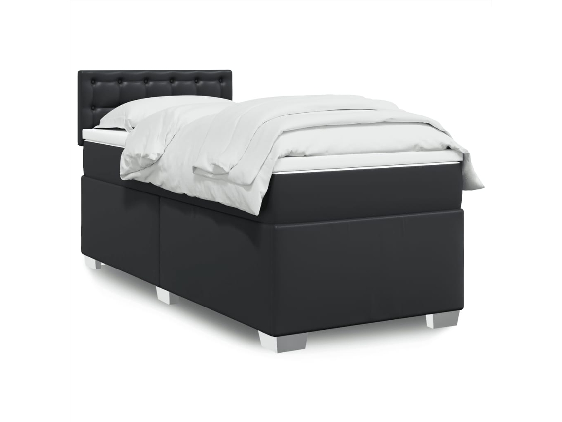 Cama Com Molas/colchão 90x200 Cm Couro Artificial Preto