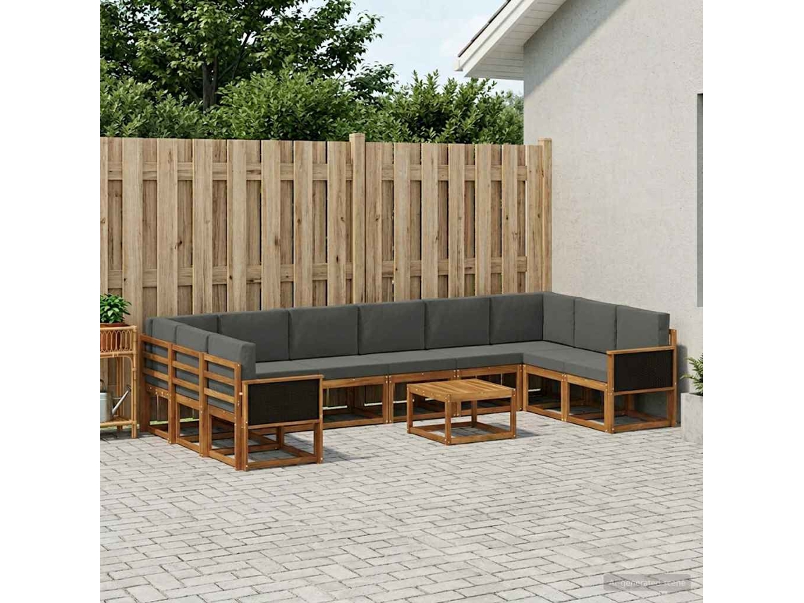 Vidaxl Conjunto De Sofás Para Exterior 11 Pcs Natural E Antracite