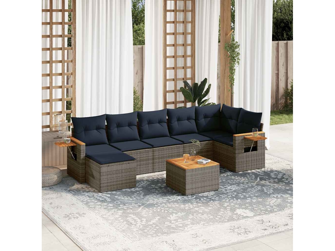 Vidaxl 8 Pcs Conjunto Sofás P/ Jardim C/ Almofadões Vime Pe Cinzento