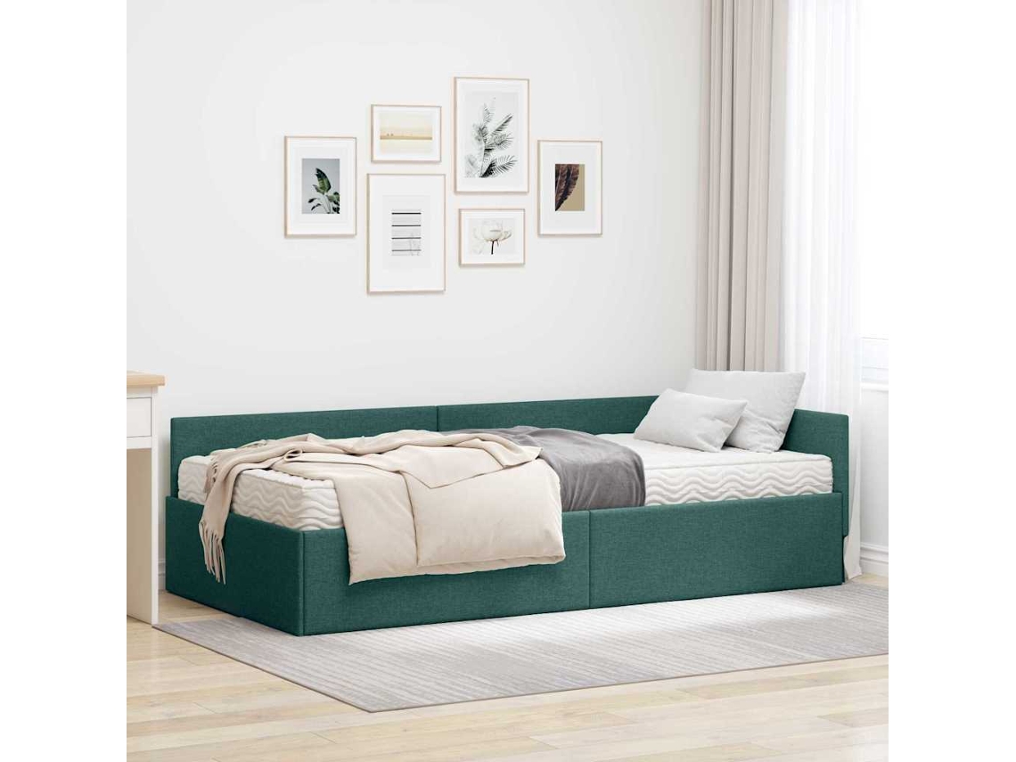 Vidaxl Estrutura De Cama De Canto Com Colchão 2 Unid. Verde Tecido