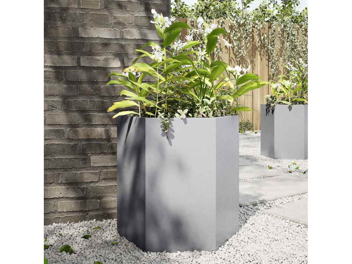 Vidaxl Vaso Hexagonal de Vidro/Flores 46x40x45 cm Aço Galvanizado
