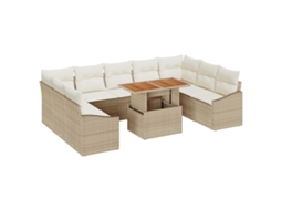 Conjunto 10 Conjunto De Móveis Para Exterior Vidaxl Bege Vime Pe (100 X 55 X 73 Cm)