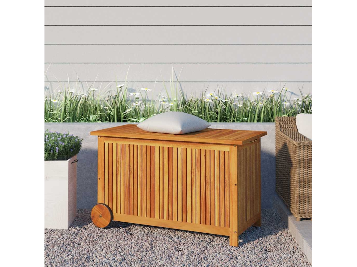 Vidaxl Caixa Arrumação Jardim C/rodas 90x50x58cm Madeira Acácia Maciça