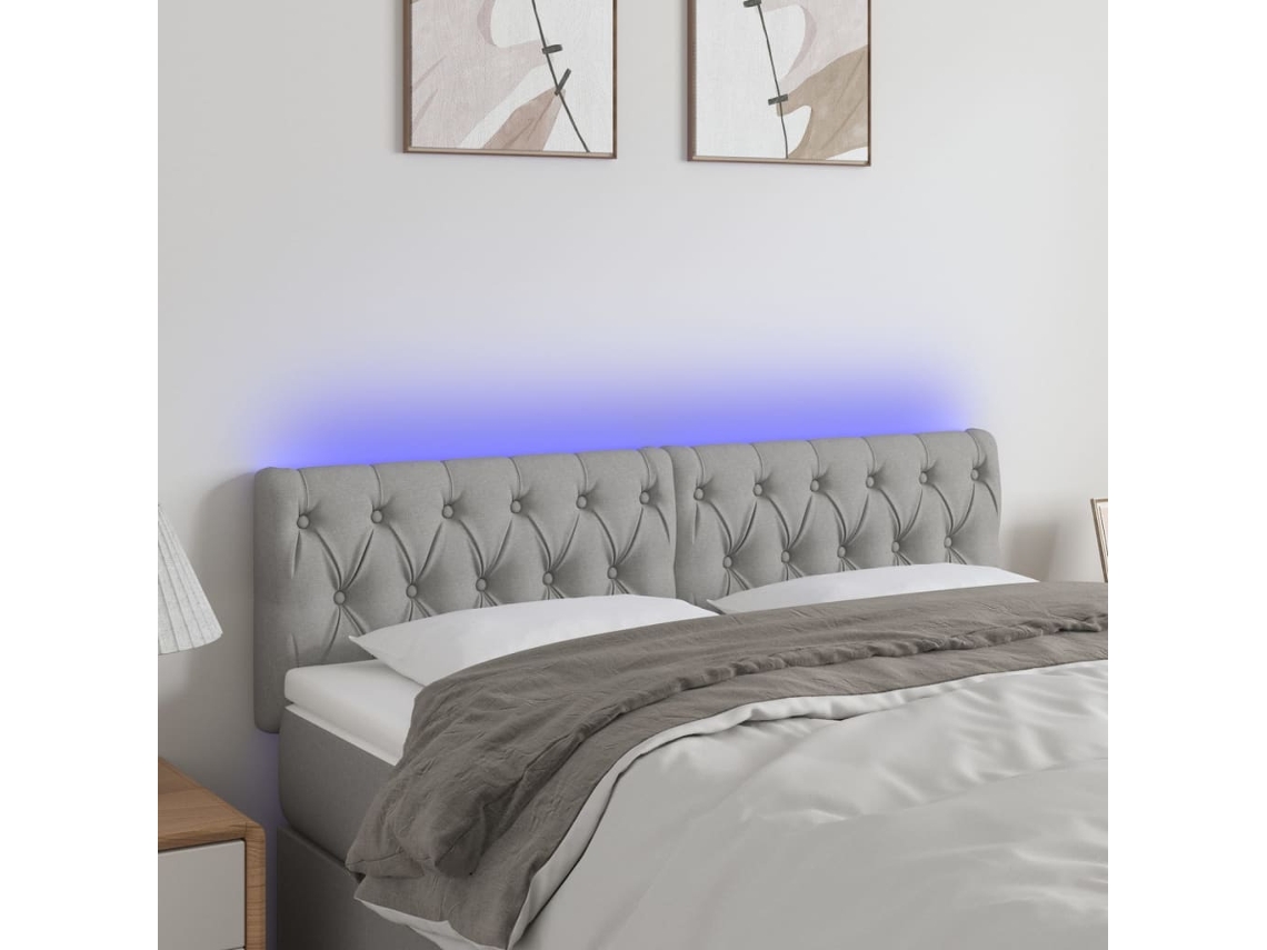 Vidaxl Cabeceira De Cama C/luzes Led Tecido 160x7x78/88 Cm Cinza-claro