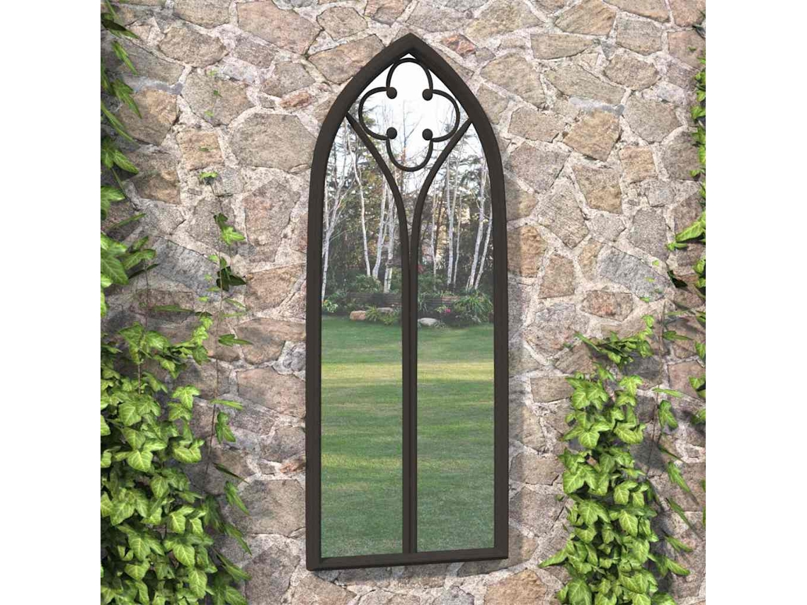 Vidaxl Espelho De Jardim P/ Uso Exterior Ferro 100x45 Cm Preto
