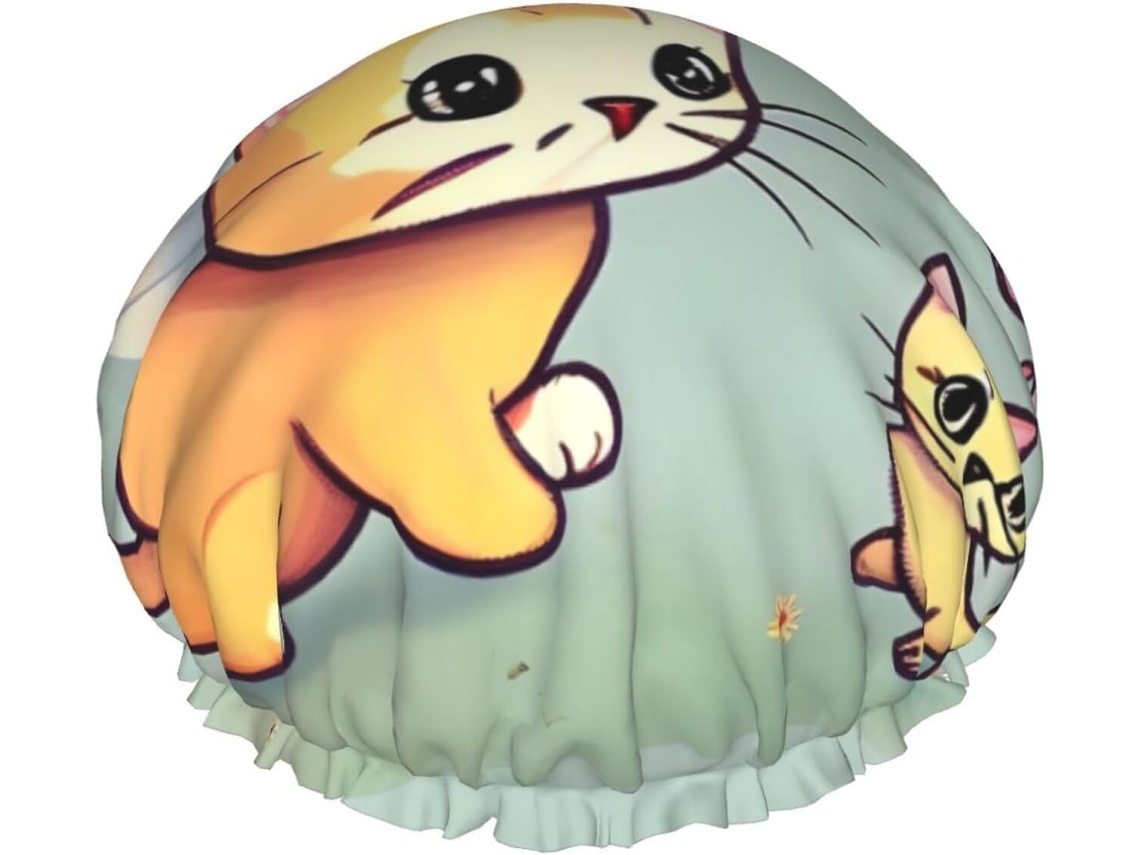 Touca De Banho Feminina Com Estampa Borboleta E Gatinho, Impermeável, Reutilizável, Com Cordão Elástico Lavável