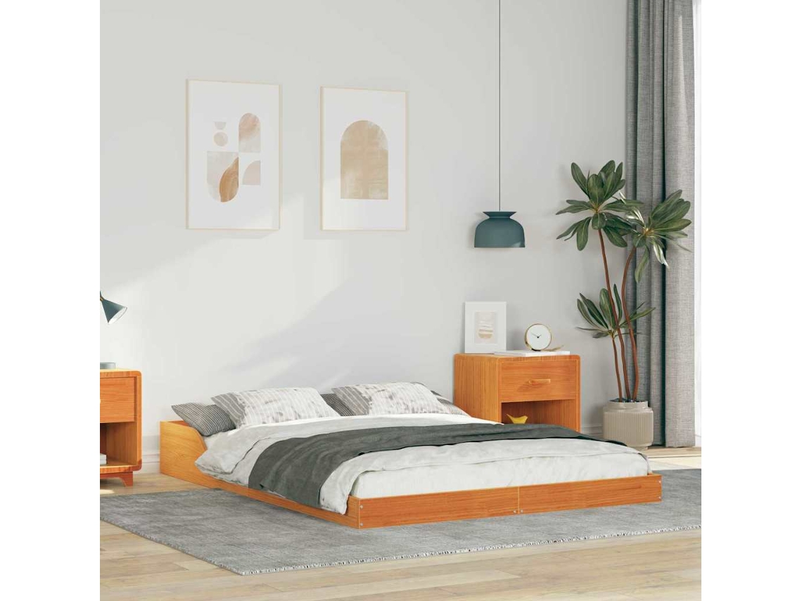 Vidaxl Estrutura da Cama Marrom Cera 140 X 190 Cm