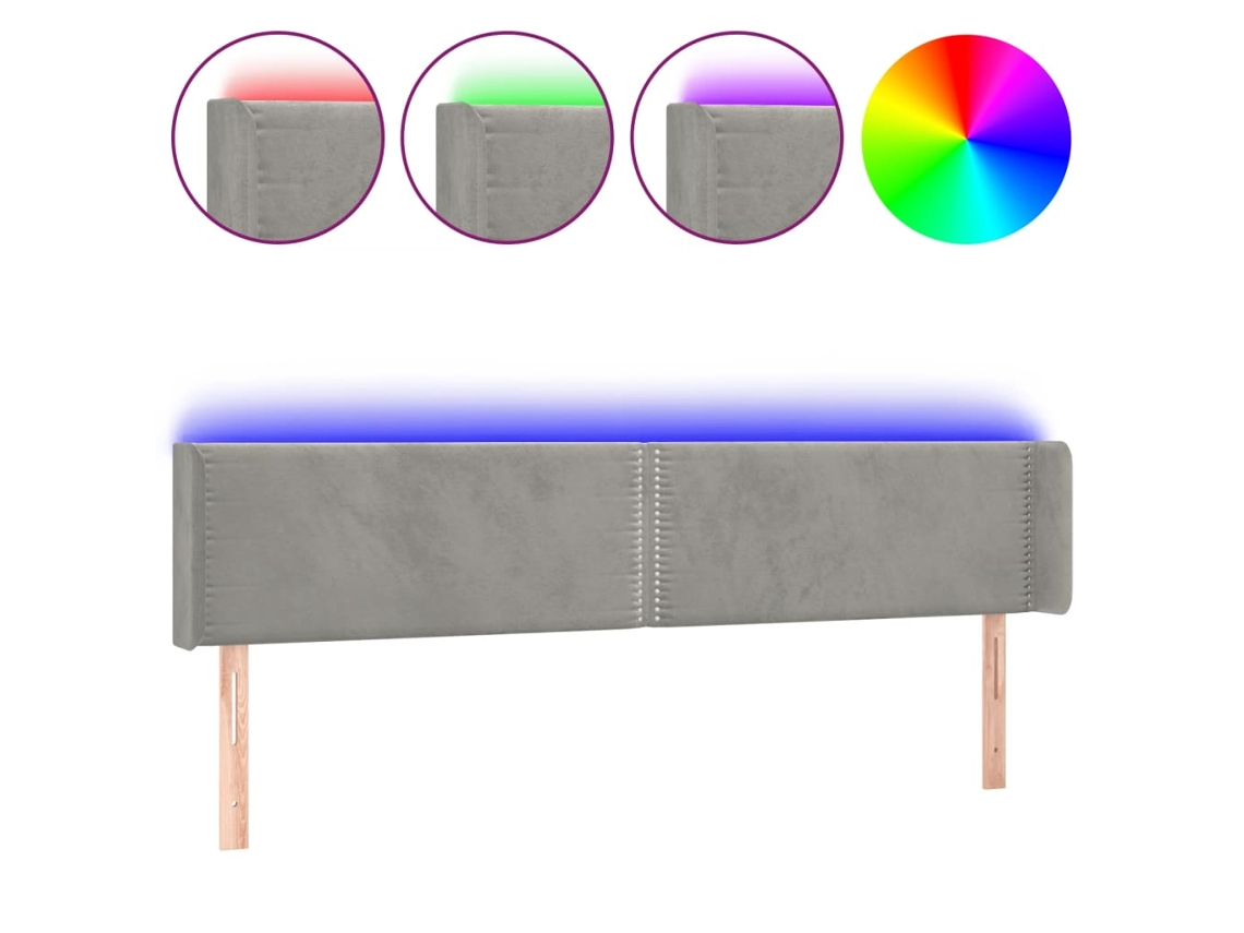Led Headboard, Led Headboards Vidaxl Cinzeto Veludo (203 X 16 X 78/88 Cm)