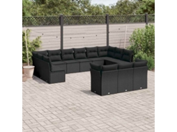 Vidaxl 13 Pcs Conjunto De Sofás De Jardim Com Almofadões Vime Pe Preto