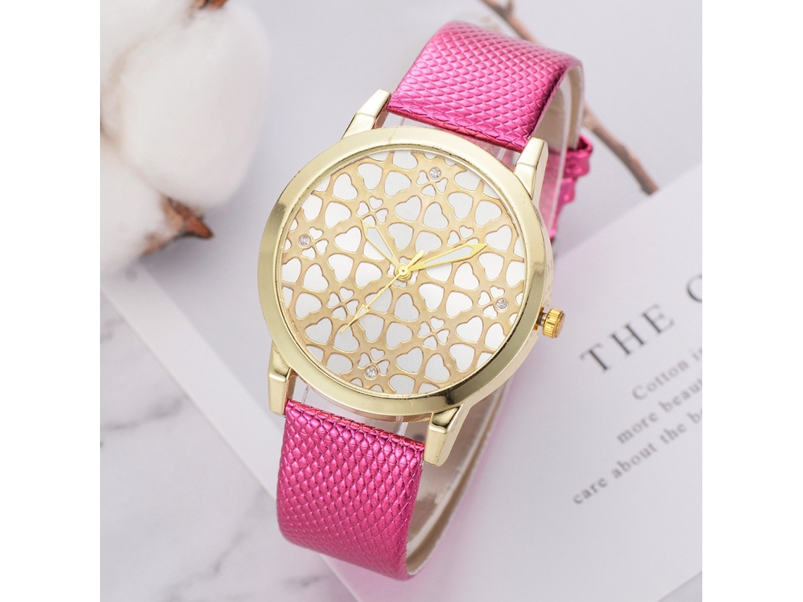 Relógio de Pulso Feminino Fashion com Cinto de Couro Pu e Movimento de Quartzo Rosa
