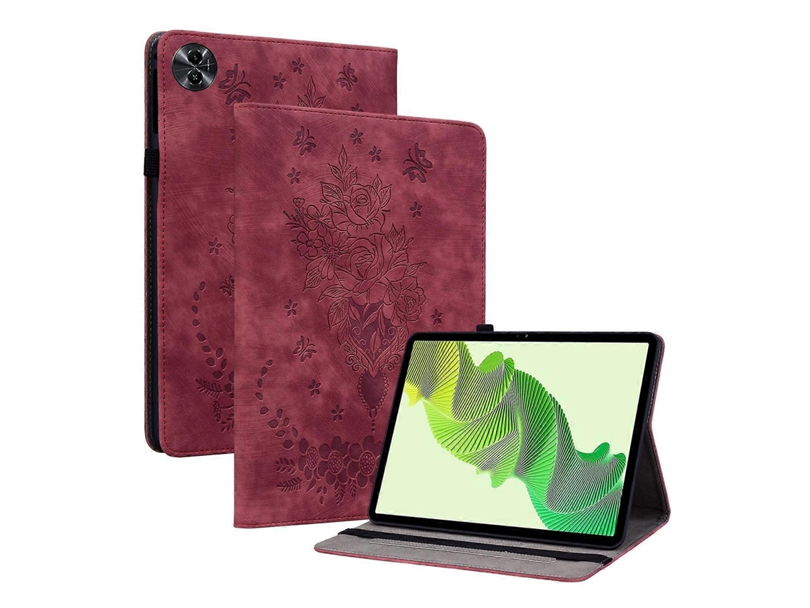 Capa De Couro Com Estampa De Borboleta E Rosa Para Tablet Realme Pad 2