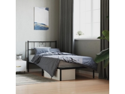 Vidaxl Estrutura De Cama Metal S/ Colchão C/ Cabeceira 75x190 Cm Preto