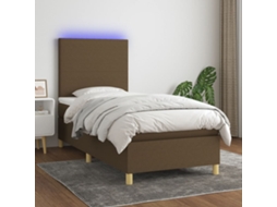 Vidaxl Cama Box Spring C/ Colchão/led 90x190 Cm Tecido Castanho-escuro