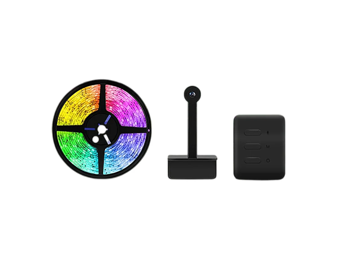 Kit Led Tv Ambilight Com Câmera E Controle Por Voz Para Telas De 55 65 Preto Avizar