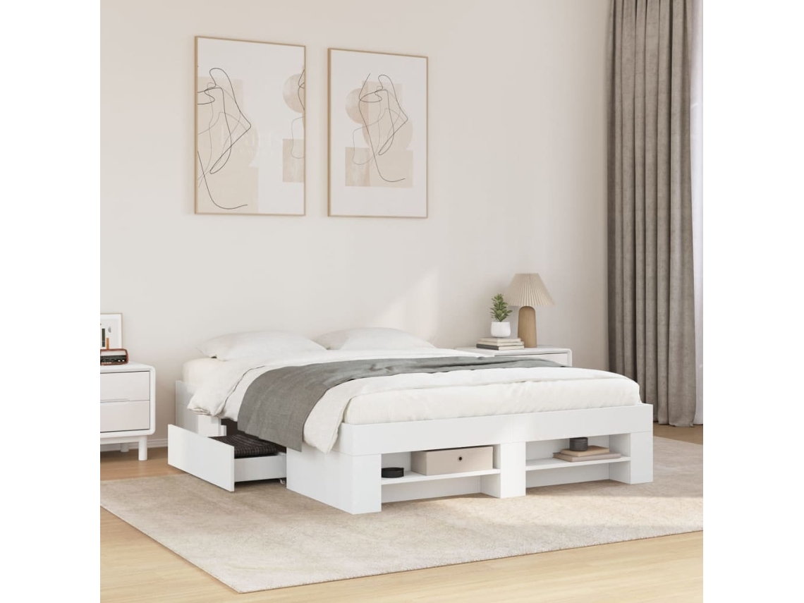 Vidaxl Estrutura De Cama 140x200 Cm Derivados De Madeira Branco