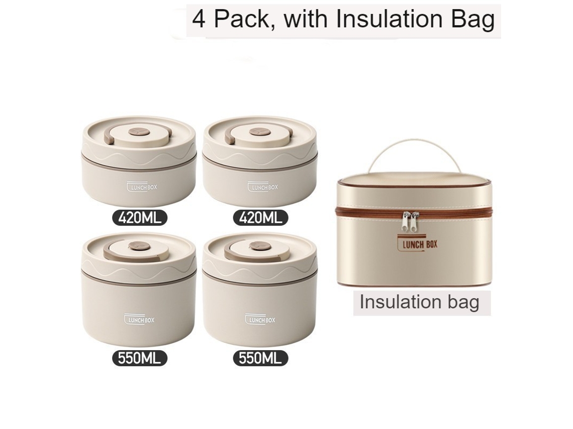 Lancheira Bento À Prova de Vazamentos para Adultos 4 Camadas com Bolsa Bege-1940Ml LUUCOZK