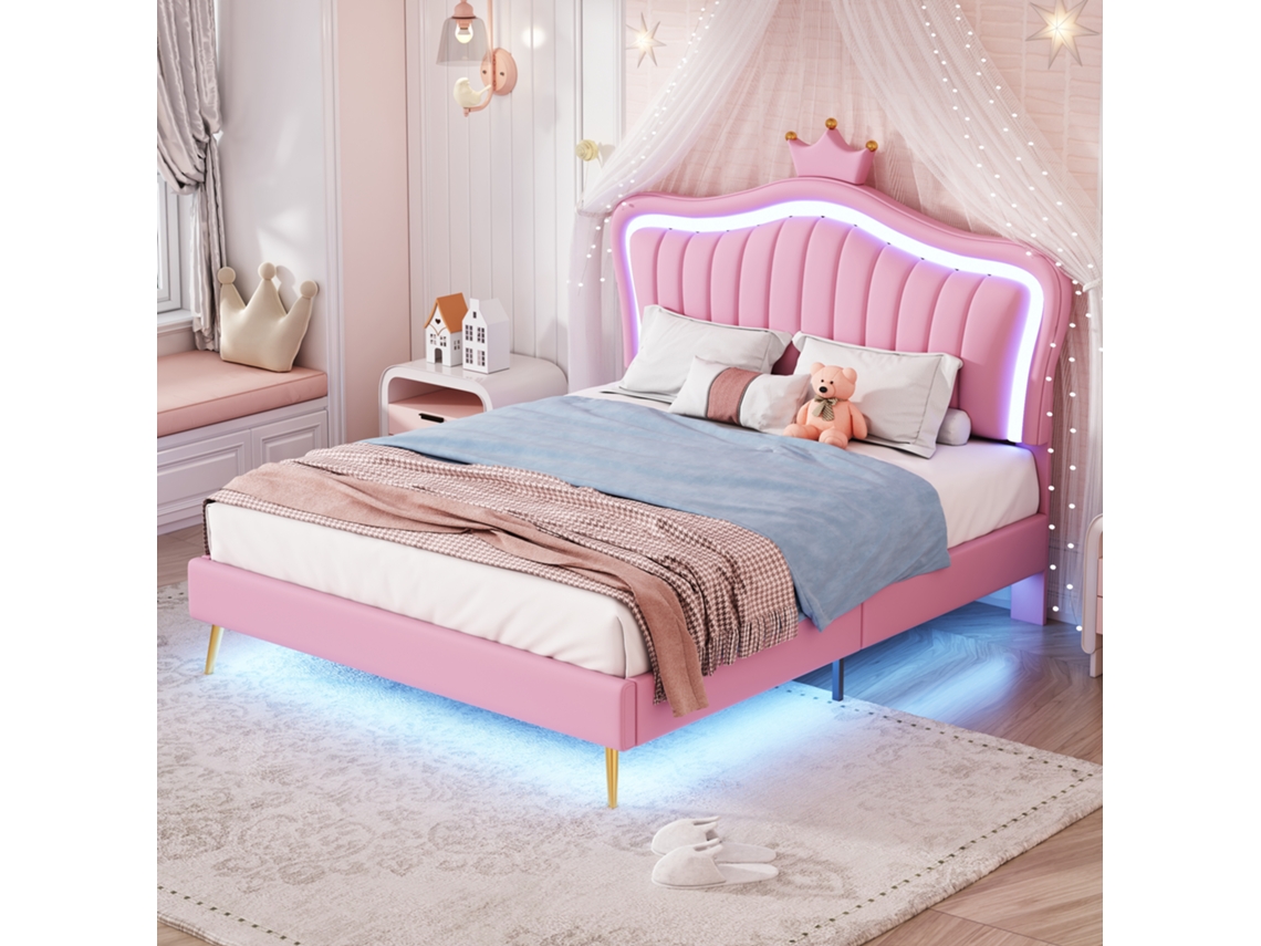 Cama Infantil Princesa 140x200cm, Pu, Led, Coroa, Ripas (s/ Colchão). -op