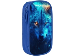 Estojo De Lápis Fs260 Fantasy Wolf Com Estampa Galáxia Nebulosa Azul E Zíper, Grande Capacidade, Em Papel, Ideal Para Meninos Meni Aquaforge