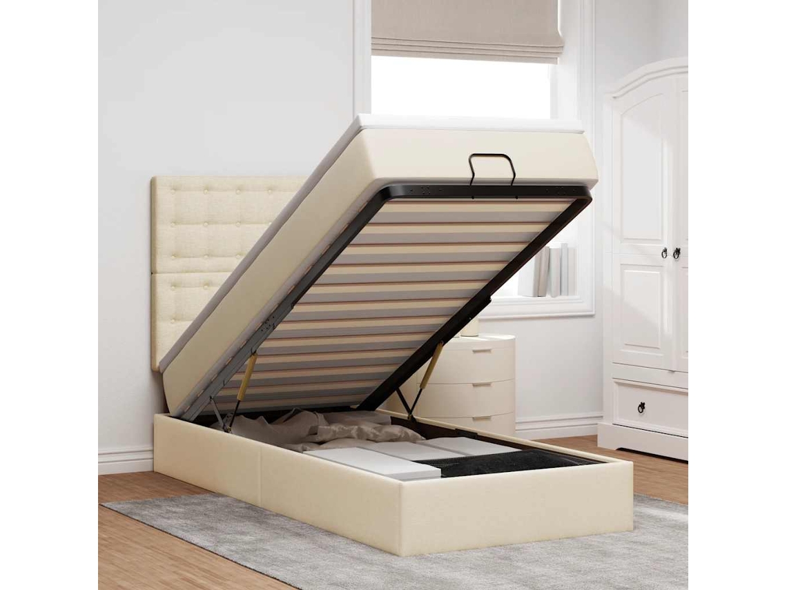 Estrutura De Cama Otomana Com Creme De Colchão 90x190cm Tecido