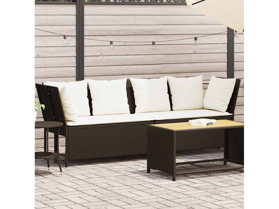 Vidaxl Sofá De Jardim Com Almofadões Vime Pe Castanho