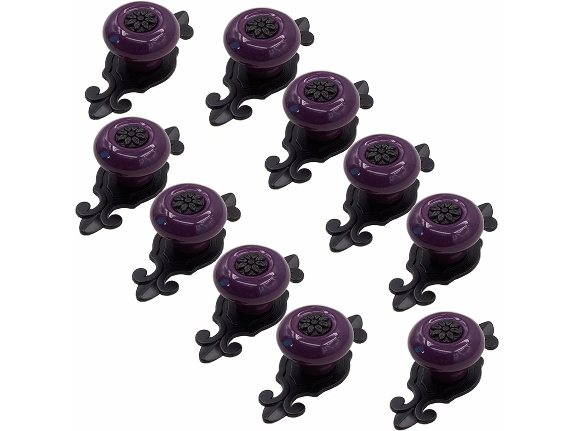 Conjunto De 10 Puxadores Cerâmica Roxa Para Armário Diâmetro 32mm, Com Placa Traseira Preta, Materiais De Ferragens
