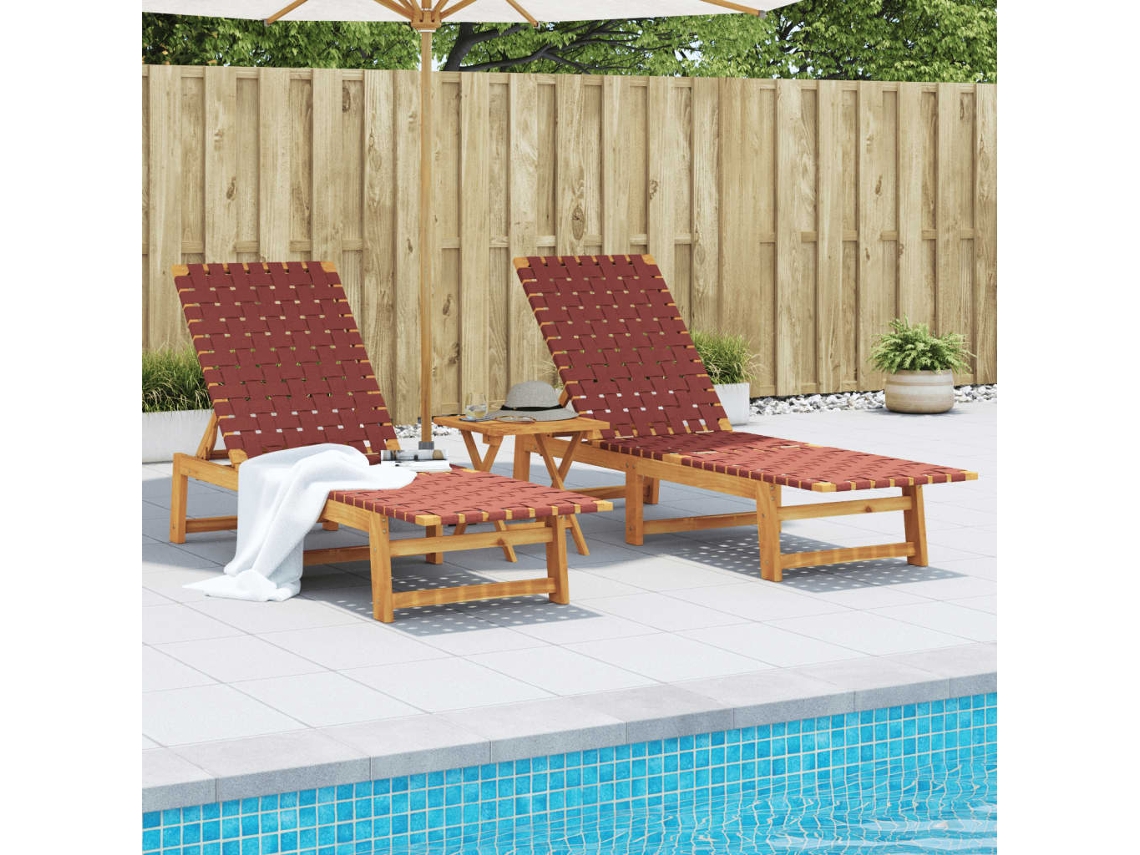 Vidaxl Espreguiçadeiras 2 Pcs C/ Mesa Madeira Acácia Maciça Vermelho