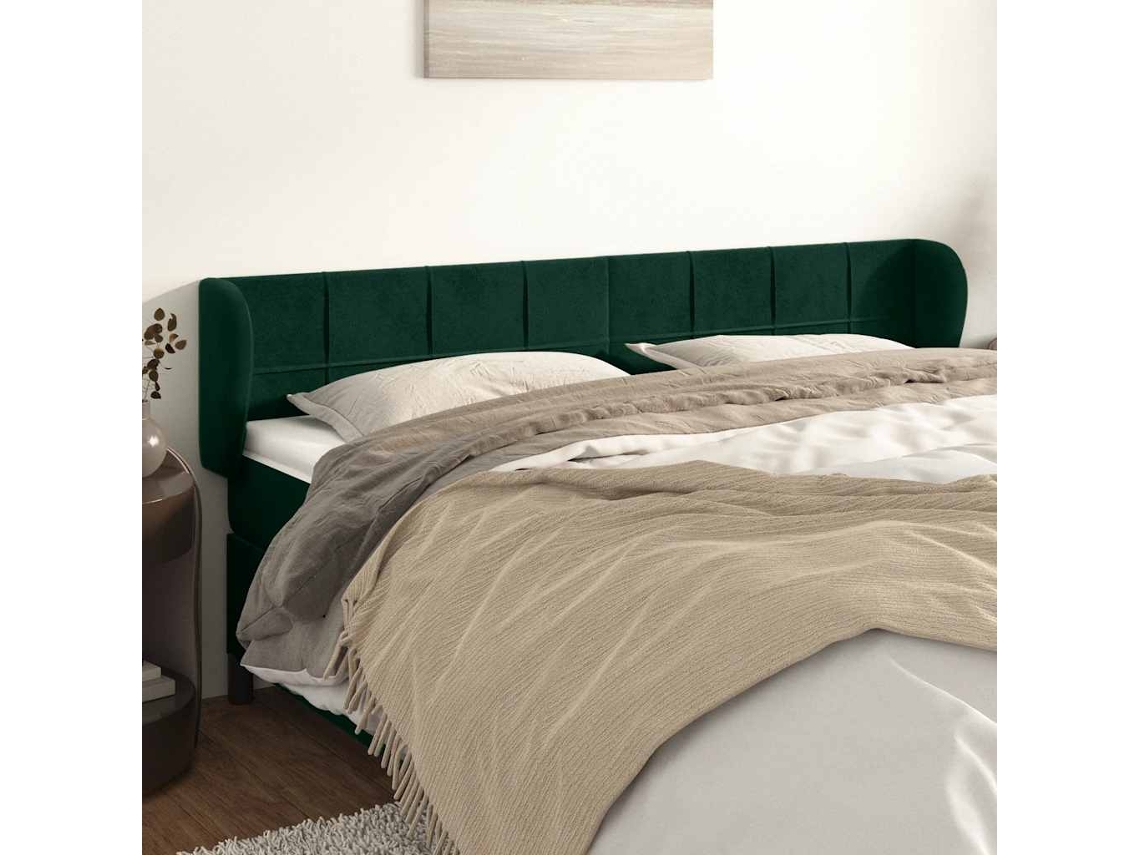 Vidaxl Cabeceira De Cama C/ Abas Veludo 163x23x78/88cm Verde-escuro