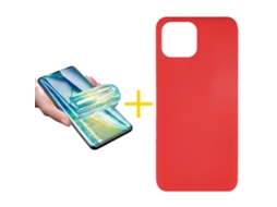 Pack 1 x Película de Hidrogel + Capa GANDY Apple iPhone 16 Plus Silicone Líquido Vermelho