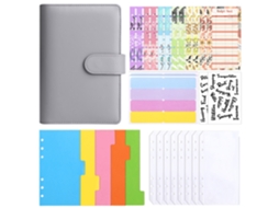 A6 Pu Ring Binder Zipper Notebook, Macaron Style, Gray, With 12-cash Budget Cards, 8-zipper Pouches, 2-english Stickers