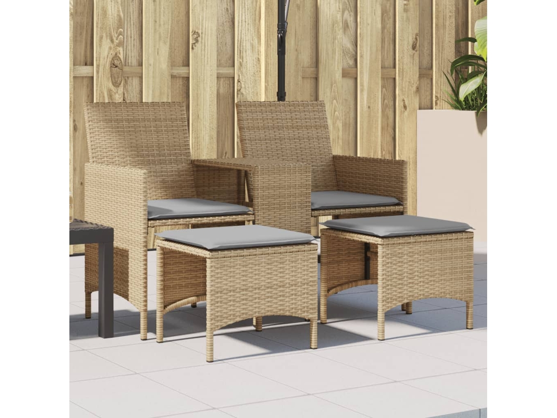 Vidaxl Sofá De Jardim De 2 Lugares Com Mesa E Bancos Vime Pe Bege