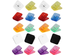 Pacote com 20 prendedores de plástico quadrados multifuncionais com design aleatório. Compactos e fáceis de usar para organizar.